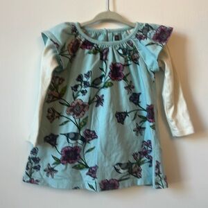 Tea Collection girl mint green pink floral cap ruffle long sleeve 12 to 18 mo